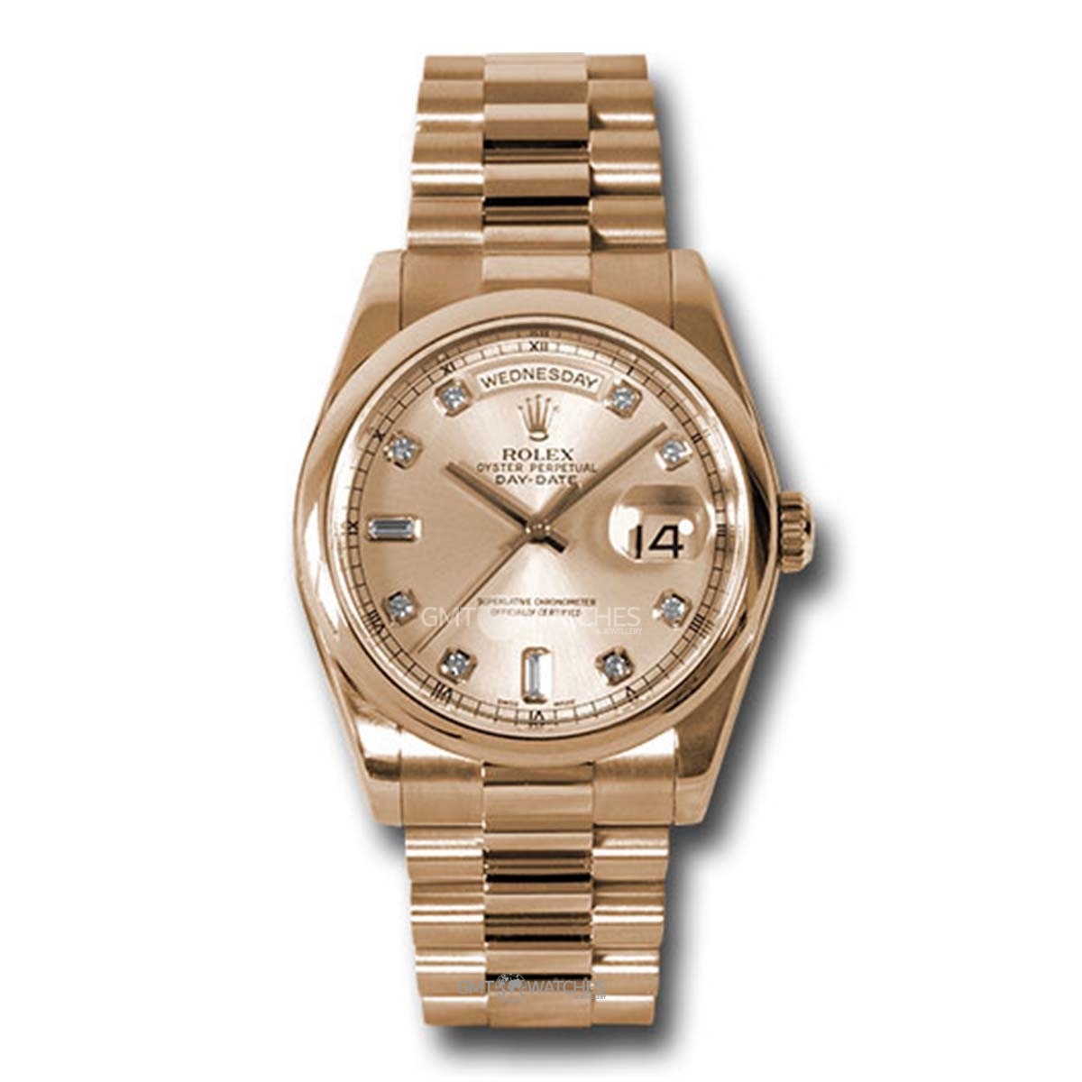 Rolex Oyster Perpetual Day-Date 36mm 18k Rose Gold Smooth Bezel 118205 chdp