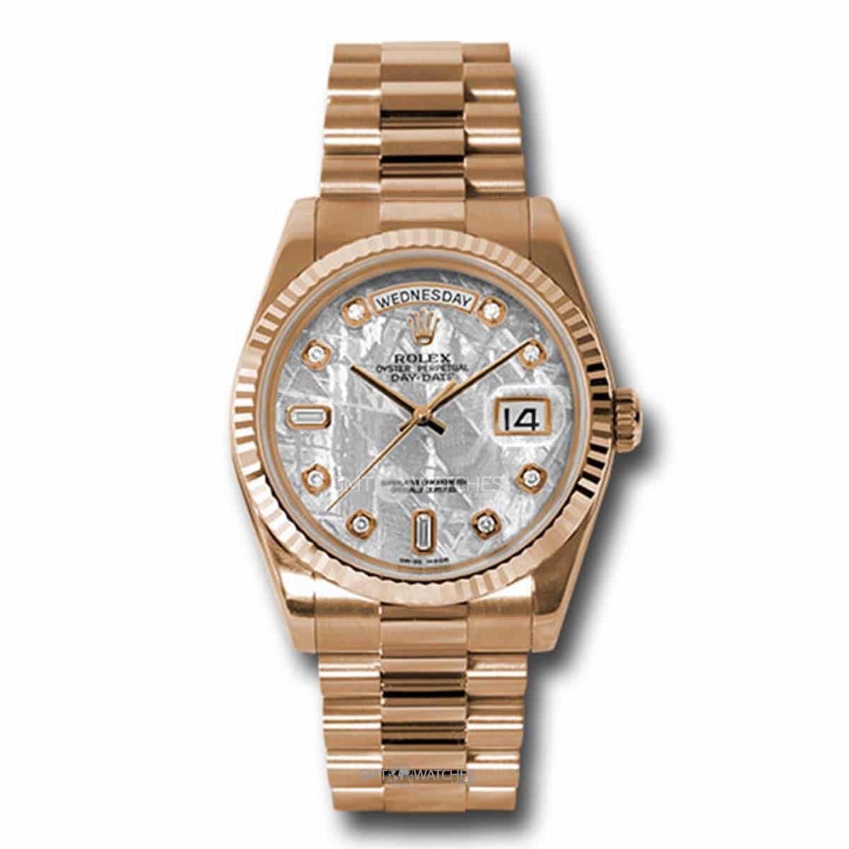 Rolex Oyster Perpetual Day-Date 36mm 18k Rose Gold Fluted Bezel 118235 mtdp