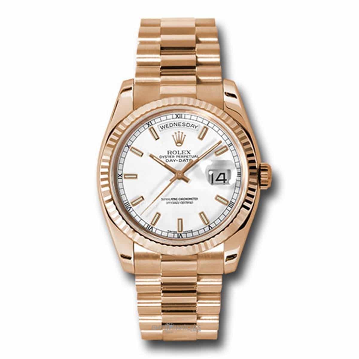 Rolex Oyster Perpetual Day-Date 36mm 18k Rose Gold Fluted Bezel 118235 wsp