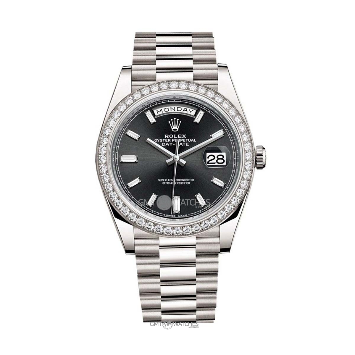 Rolex Oyster Perpetual Day-Date 40mm 18k White Gold 228349RBR bkbdp
