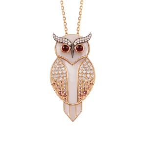 One 18K Rose Gold Pendant with Chain, Partly Rhodium Plated , stamped 750