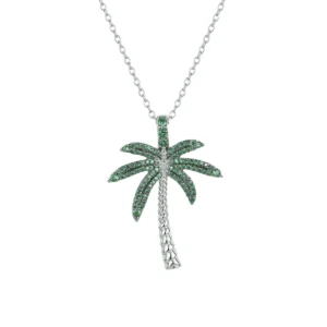 Palm Tree Green Stone Pendant Necklace