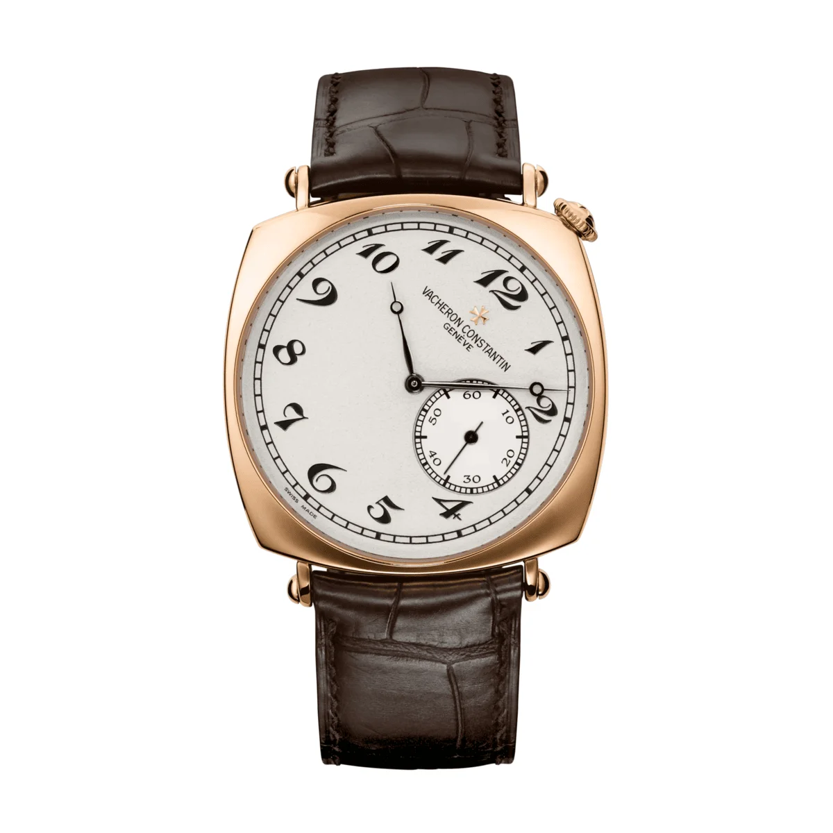 Vacheron Constantin Historiques Silver Dial American 1921 (1) Vacheron Constantin Historiques American 1921 watch with silver dial and brown leather strap, front view
